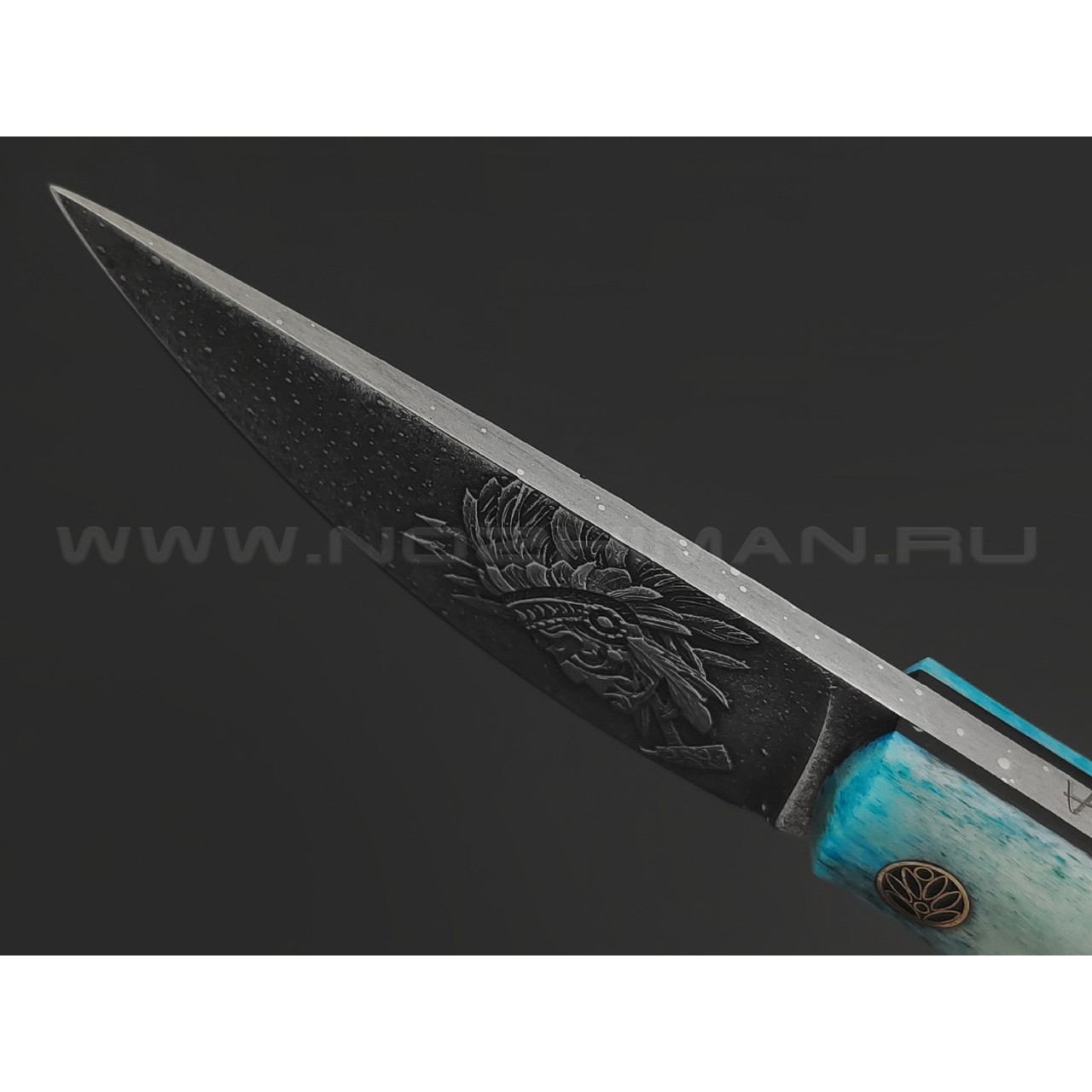 Волчий Век нож Мини МасичЬка сталь PGK WA травление, рукоять Айронвуд, кость жирафа, мозаичные пины, G10