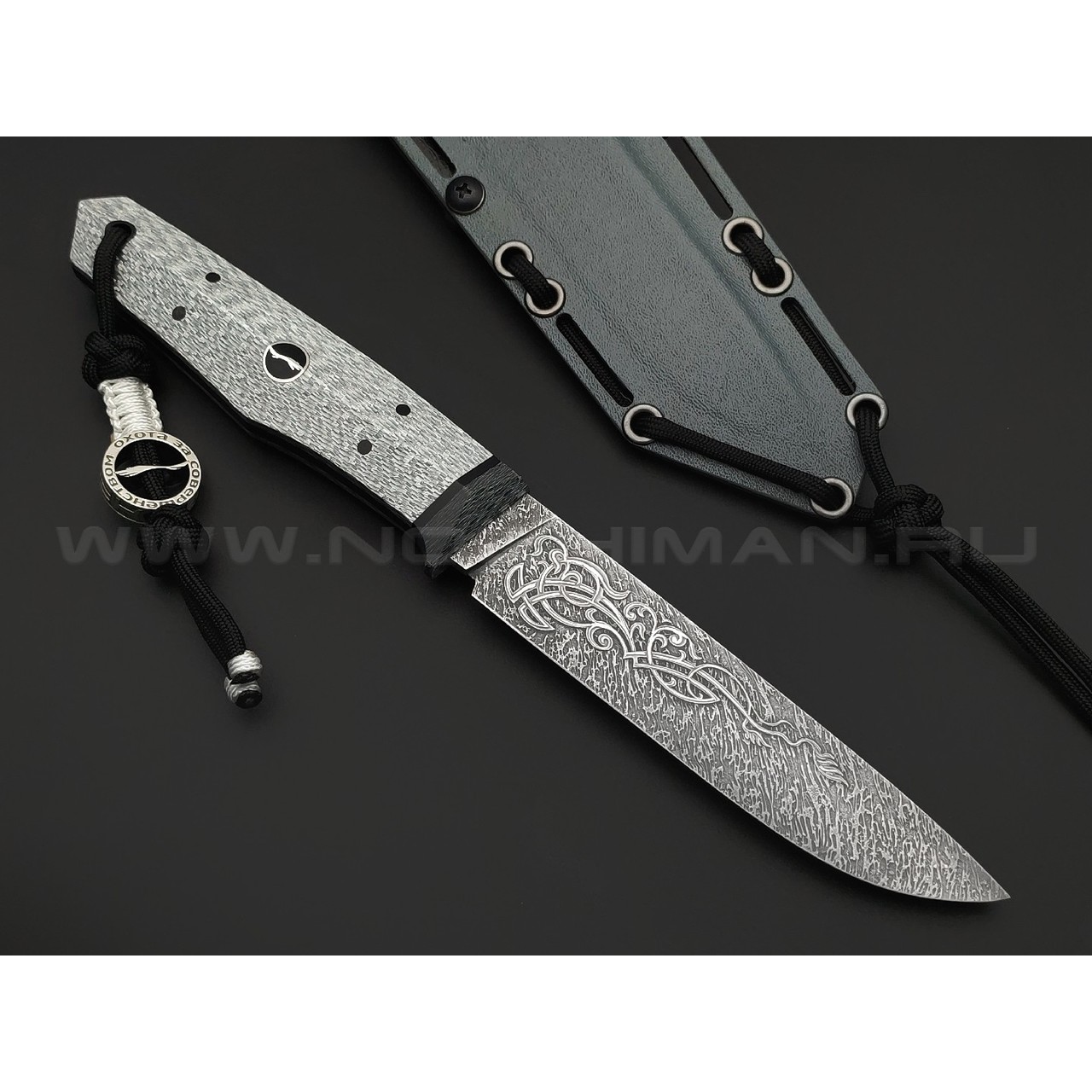 Волчий Век нож Слон Custom сталь CPM S125V WA травление, рукоять Silver twill, G10, carbon fiber