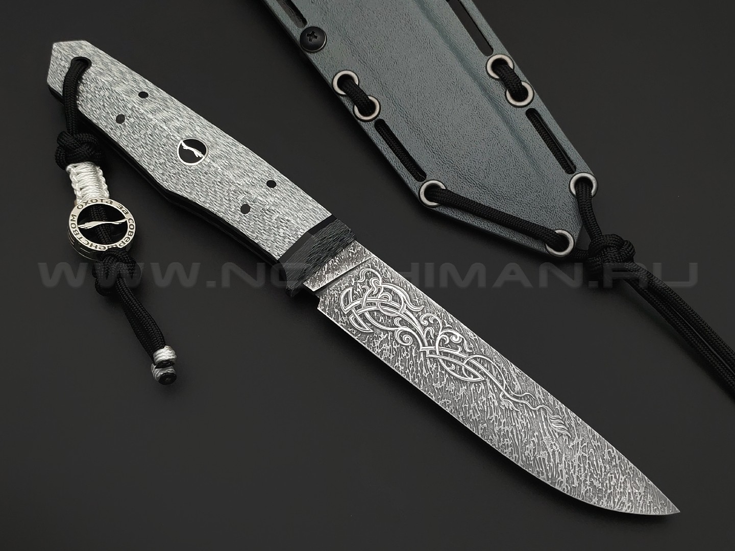 Волчий Век нож Слон Custom сталь CPM S125V WA травление, рукоять Silver twill, G10, carbon fiber