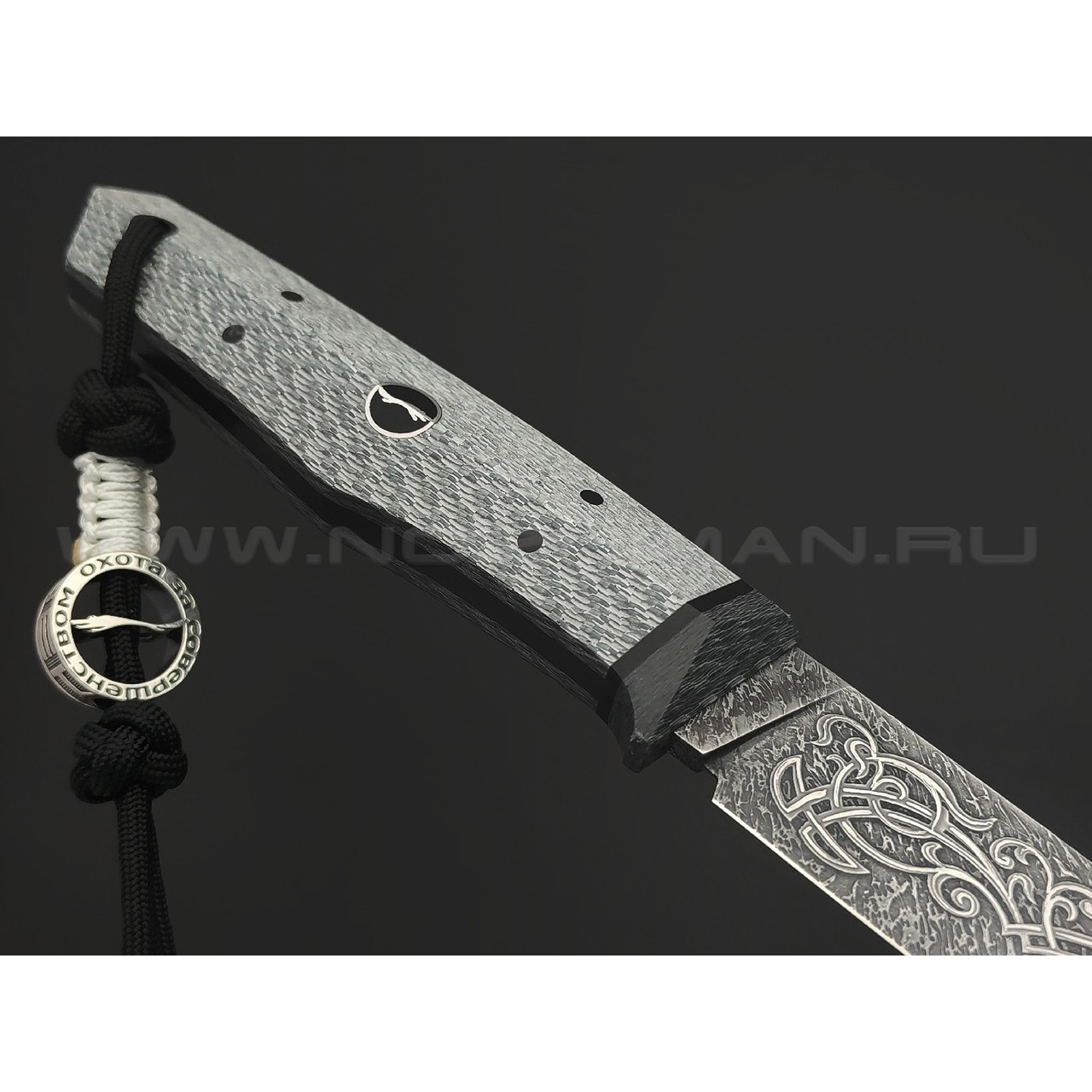 Волчий Век нож Слон Custom сталь CPM S125V WA травление, рукоять Silver twill, G10, carbon fiber