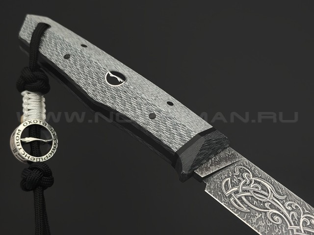 Волчий Век нож Слон Custom сталь CPM S125V WA травление, рукоять Silver twill, G10, carbon fiber