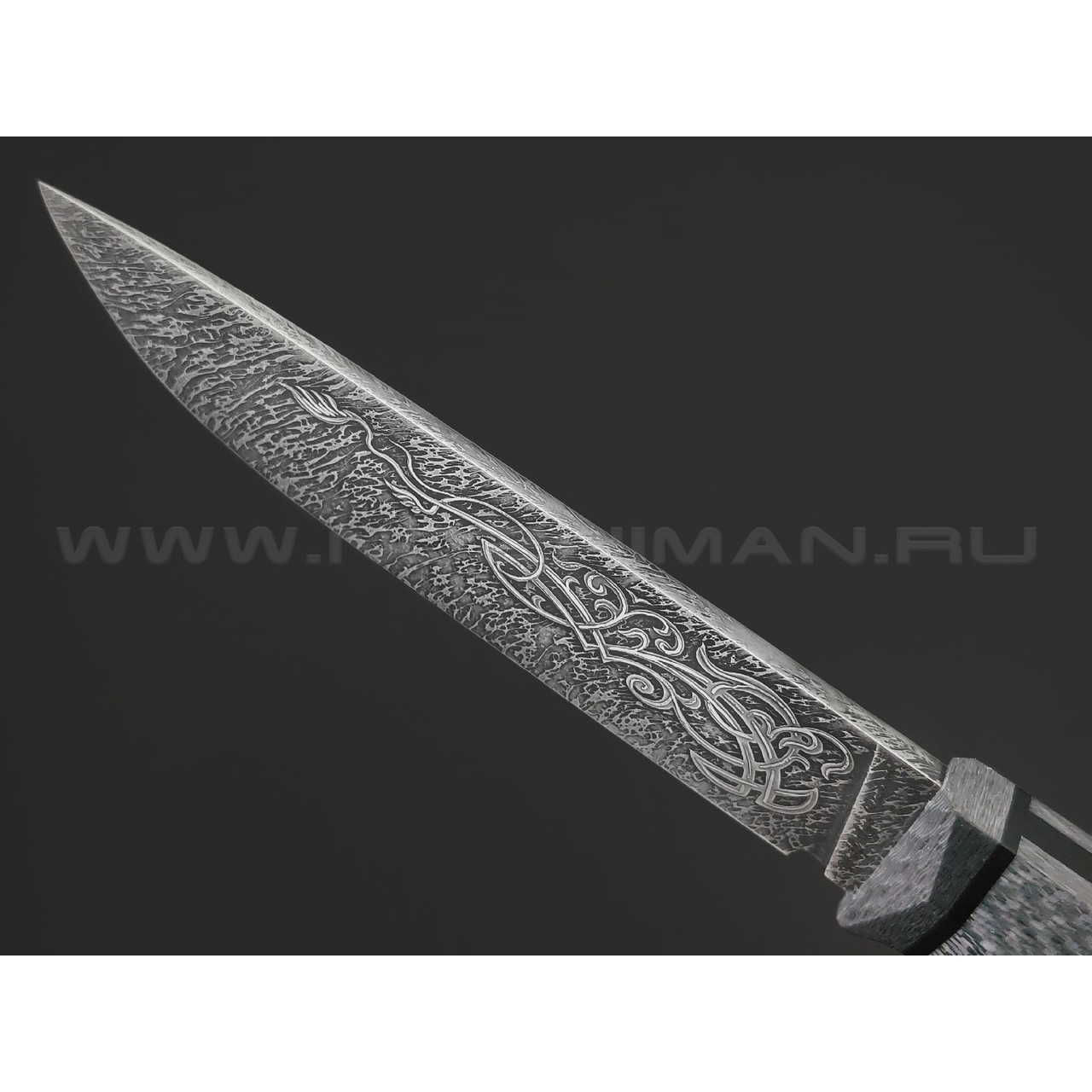 Волчий Век нож Слон Custom сталь CPM S125V WA травление, рукоять Silver twill, G10, carbon fiber