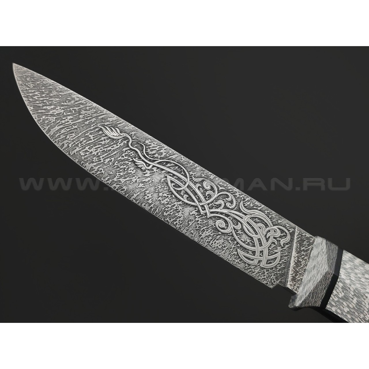 Волчий Век нож Слон Custom сталь CPM S125V WA травление, рукоять Silver twill, G10, carbon fiber