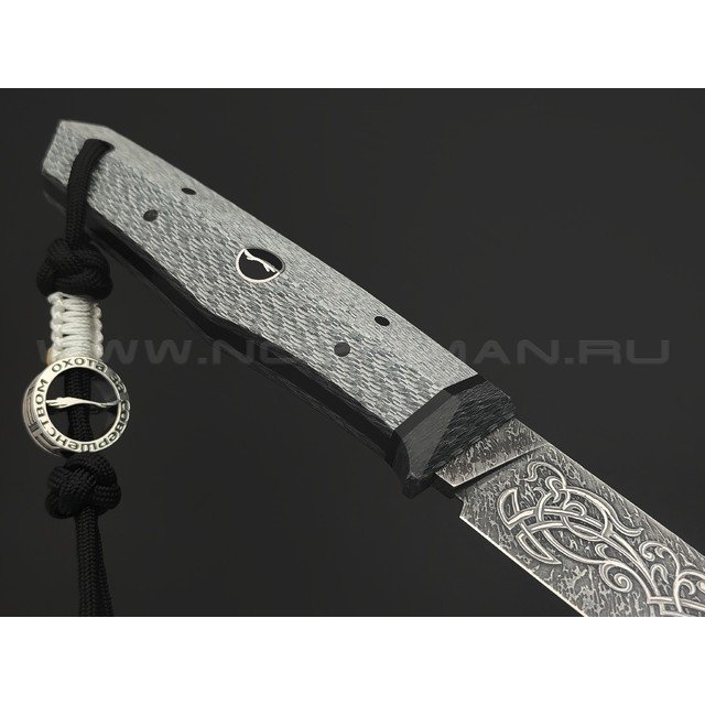 Волчий Век нож Слон Custom сталь CPM S125V WA травление, рукоять Silver twill, G10, carbon fiber