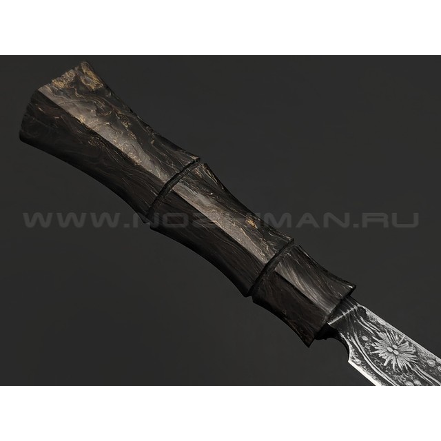 Волчий Век нож Бамбук сталь PGK WA травление, рукоять Carbon fiber dark matter gold