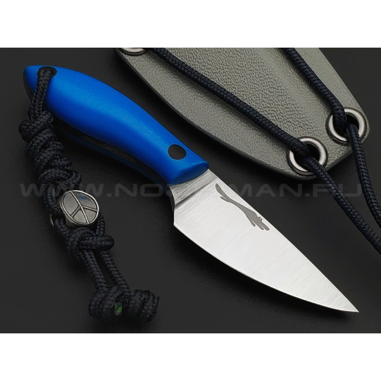 Волчий Век нож Мини МасичЬка сталь N690 WA satin, рукоять G10 blue, карбон