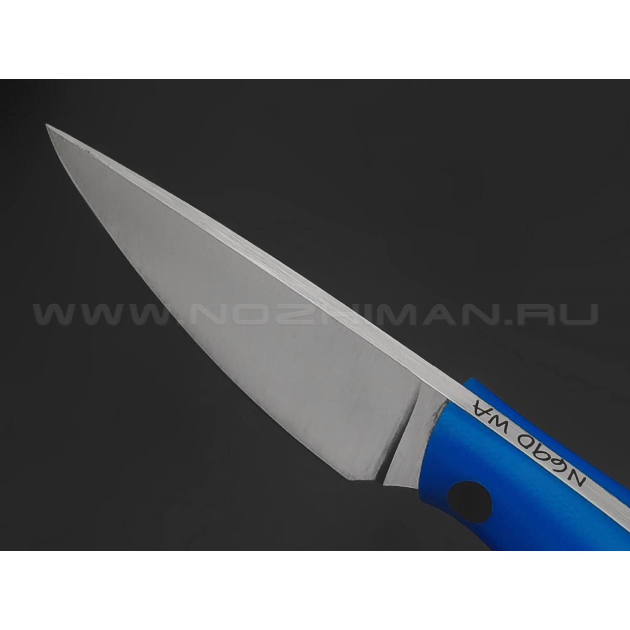Волчий Век нож Мини МасичЬка сталь N690 WA satin, рукоять G10 blue, карбон