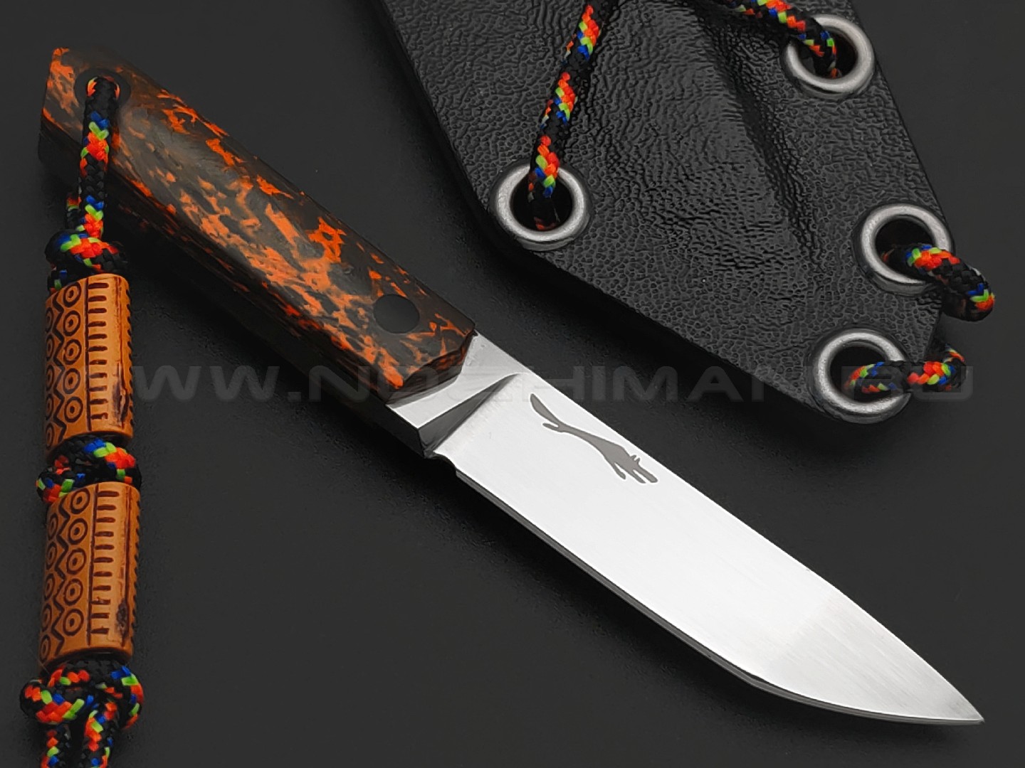 Волчий Век нож Мини Танто сталь N690 WA ручной сатин, рукоять Chaotic carbon fiber orange