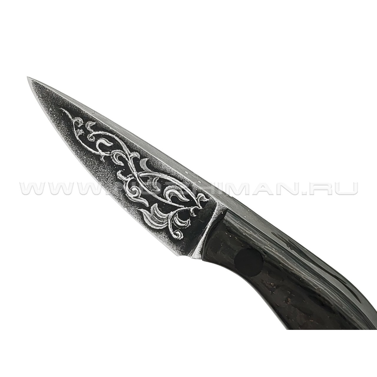 Волчий Век нож Микро МасичЬка сталь N690 WA травление, рукоять Carbon fiber