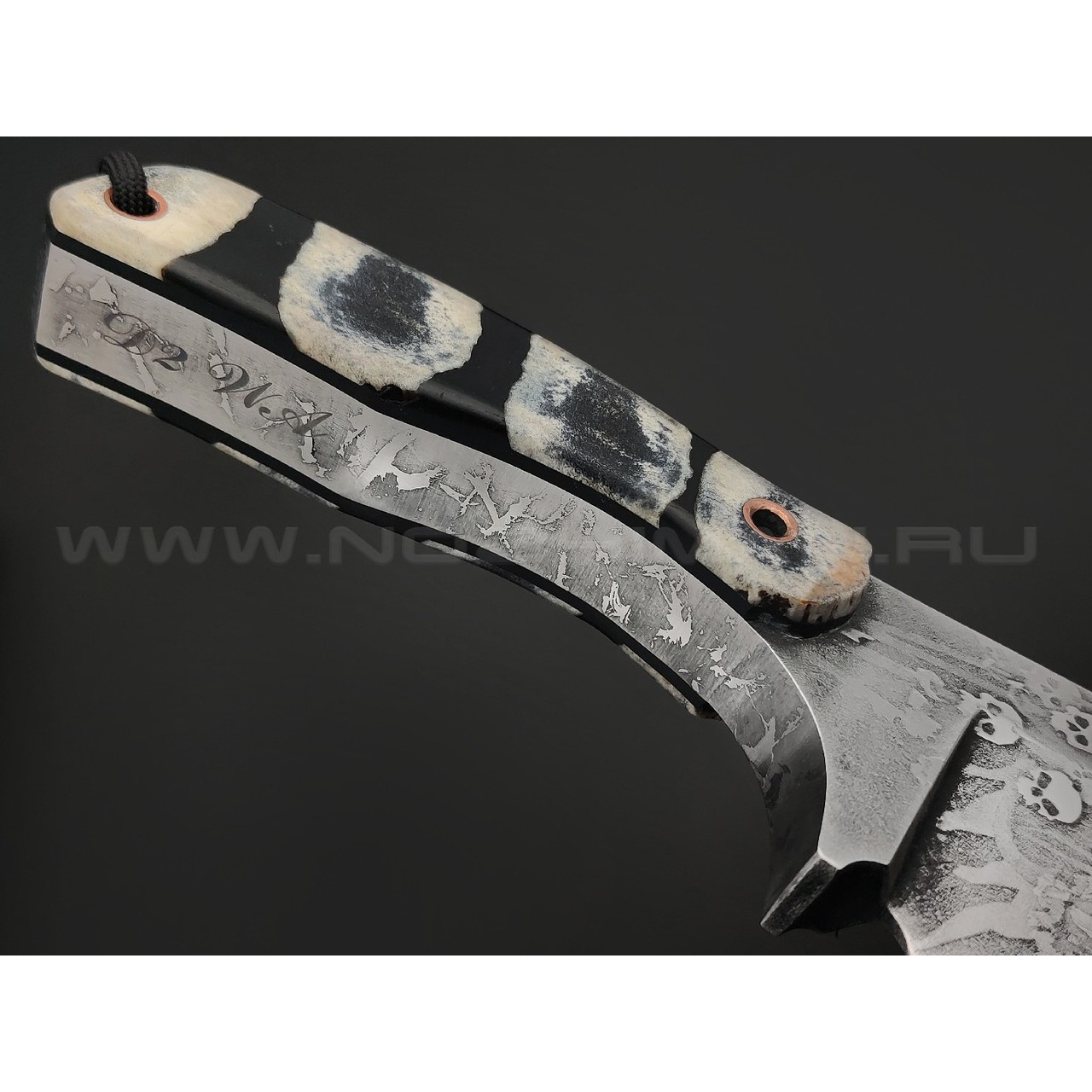 Волчий Век нож Mordor Custom сталь D2 WA обух 15 мм, рукоять Зуб Орка - стаб. рог лося, G10