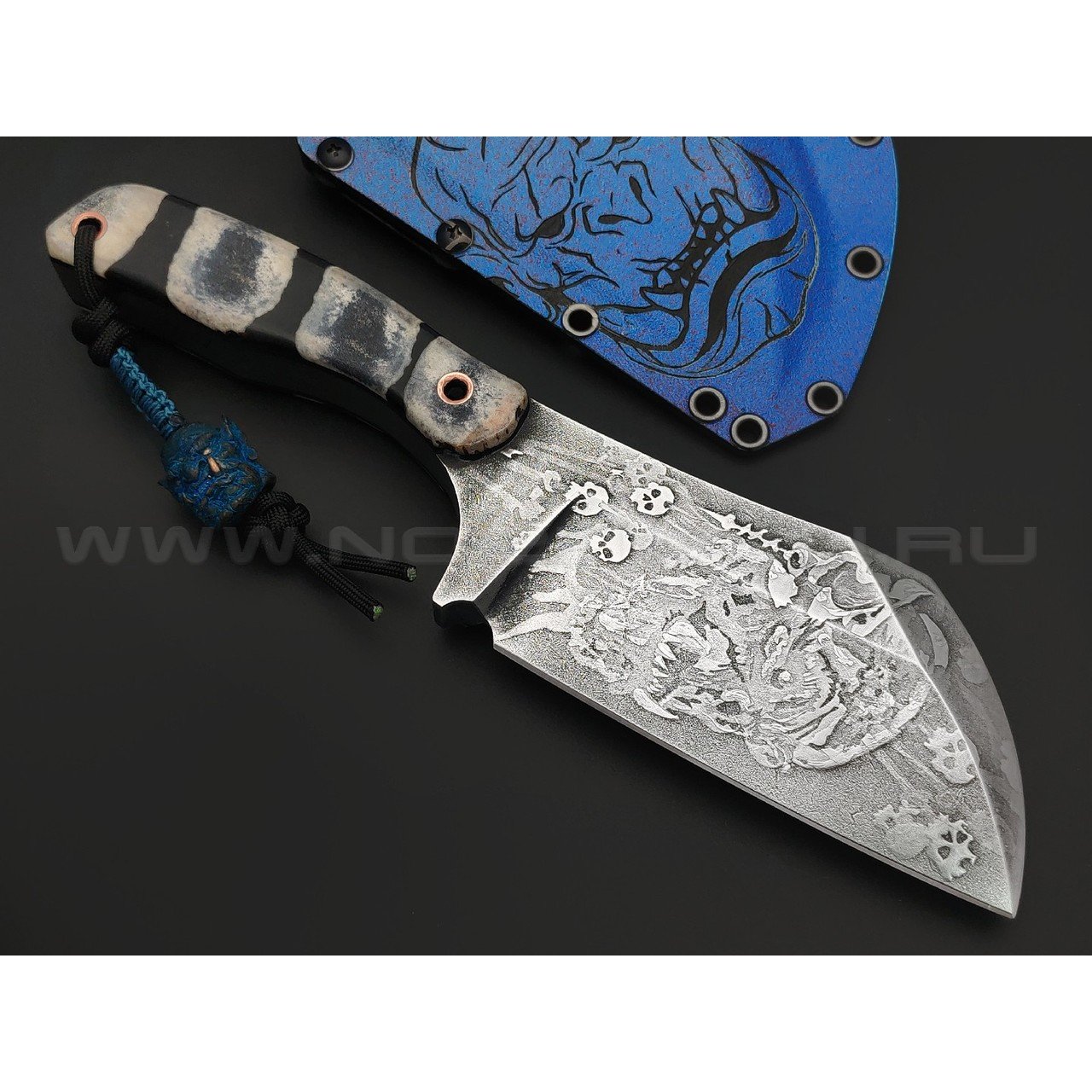 Волчий Век нож Mordor Custom сталь D2 WA обух 15 мм, рукоять Зуб Орка - стаб. рог лося, G10
