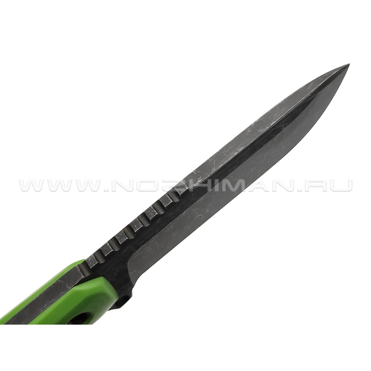 Нож с Котом Тик-Так 6 сталь Cr12 блэквош, рукоять G10 light green, kydex green skull