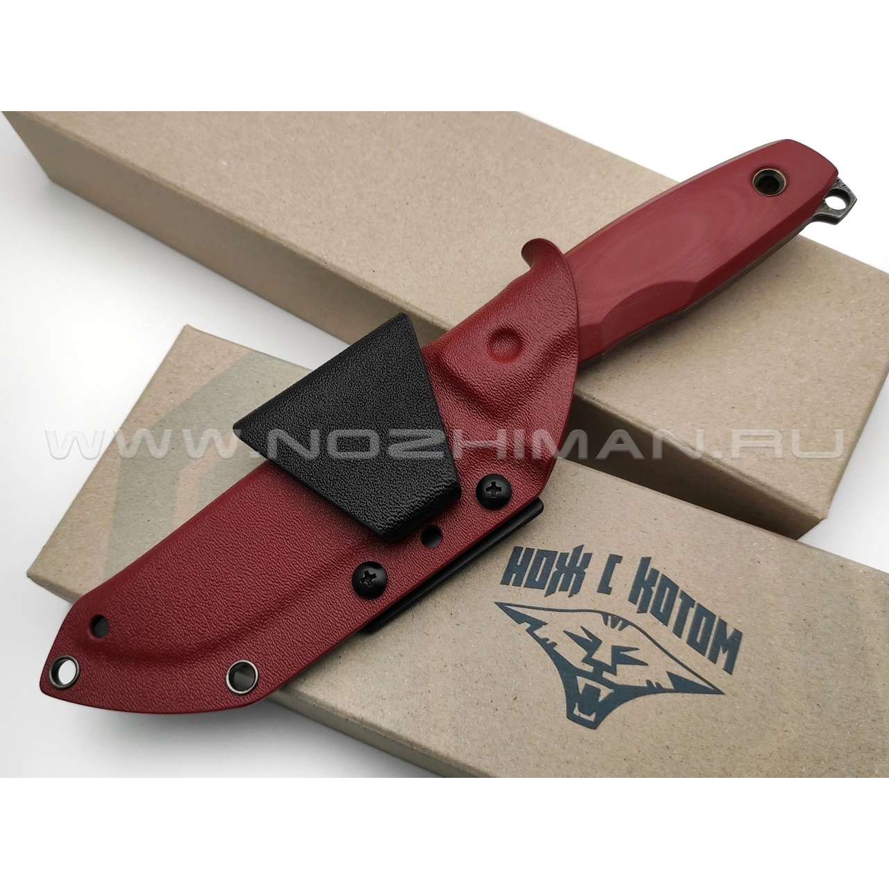 Нож с Котом Тик-так 6 сталь Cr12 блэквош, рукоять G10 bordo