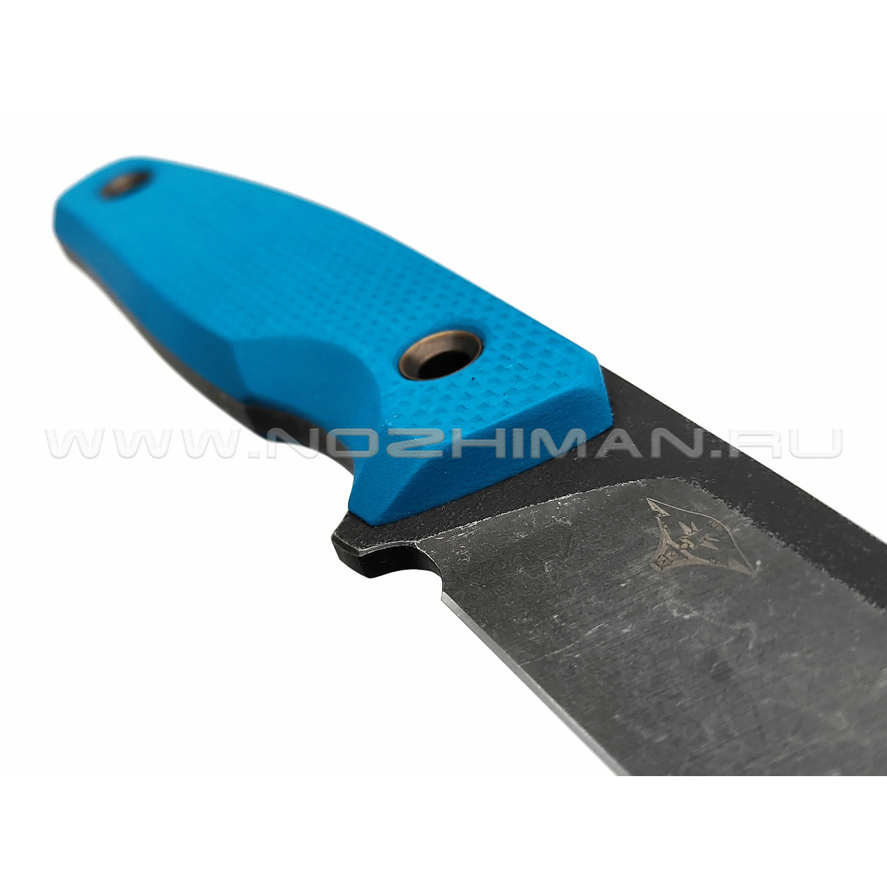 Нож с Котом 29 сталь K110 блэквош, рукоять G10 blue, kydex blue