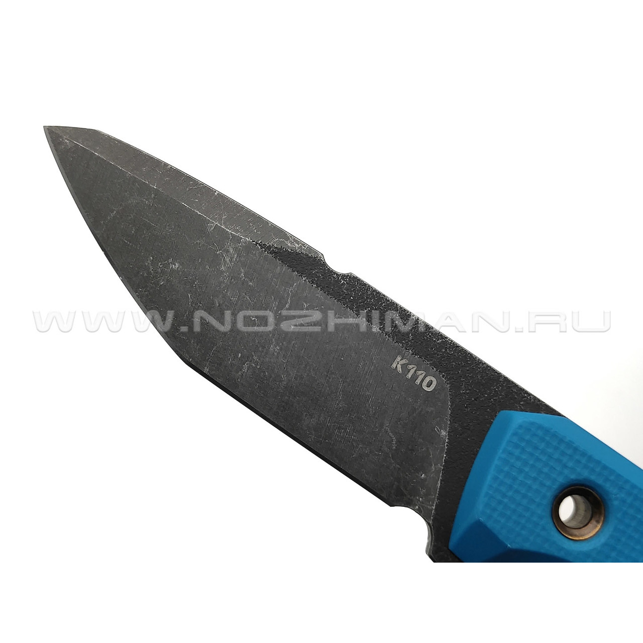 Нож с Котом 29 сталь K110 блэквош, рукоять G10 blue, kydex blue