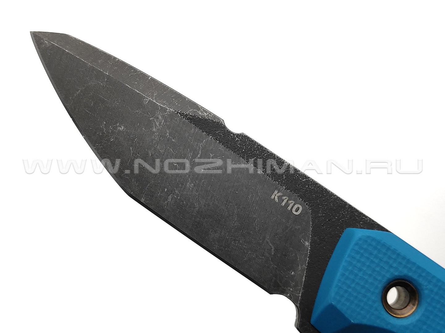 Нож с Котом 29 сталь K110 blackwash, рукоять G10 blue, kydex blue