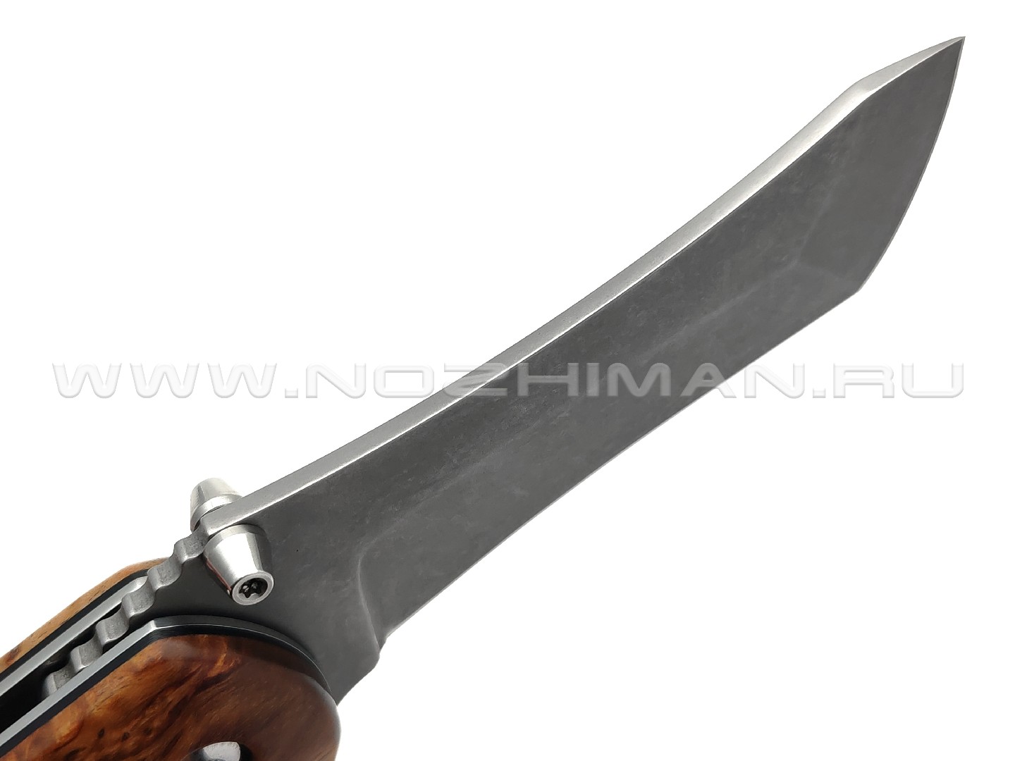 Товарищество Завьялова складной нож Танто сталь Булат stonewash, рукоять Стаб. карельская береза, G10