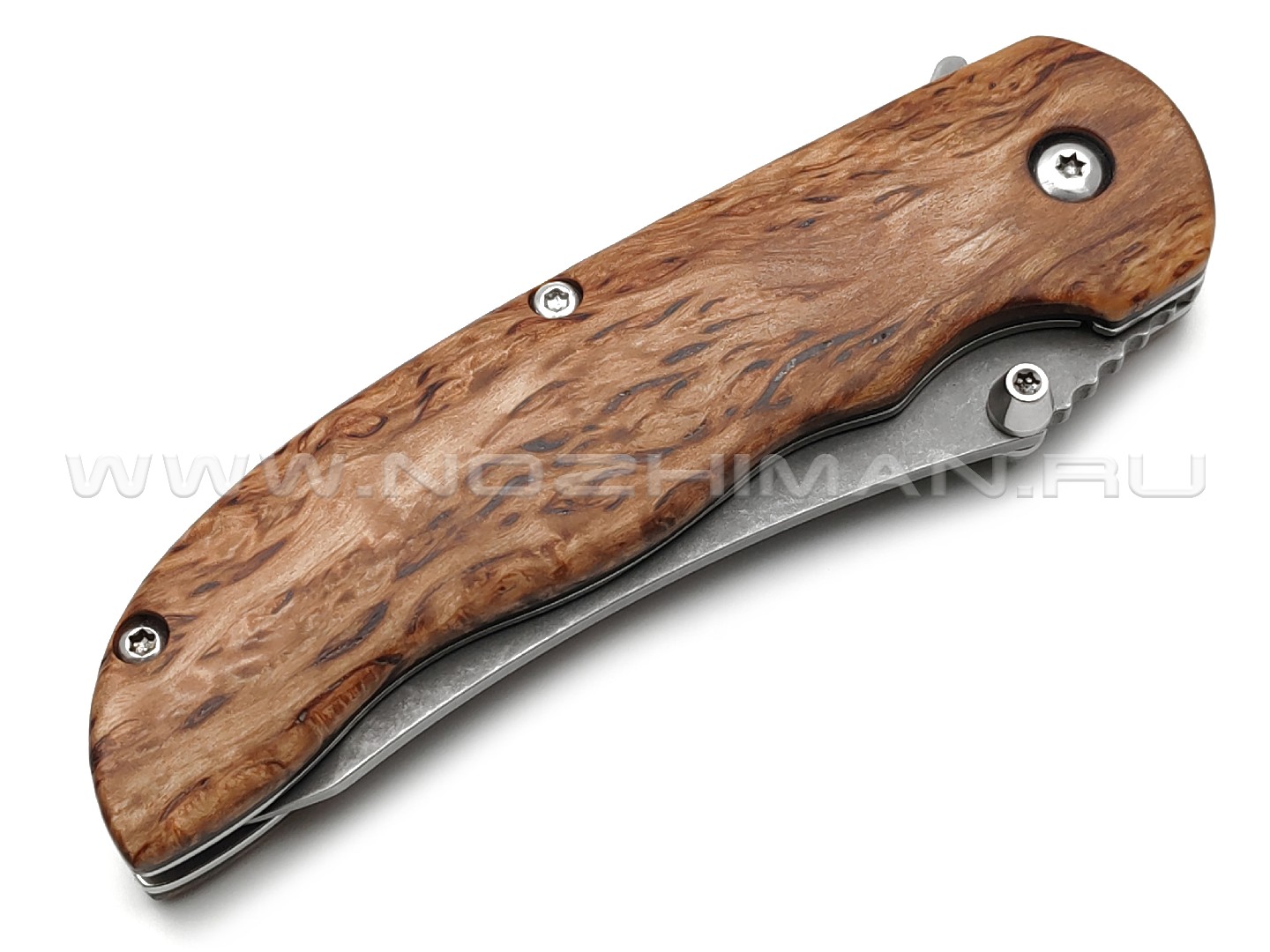Товарищество Завьялова складной нож Танто сталь Булат stonewash, рукоять Стаб. карельская береза, G10