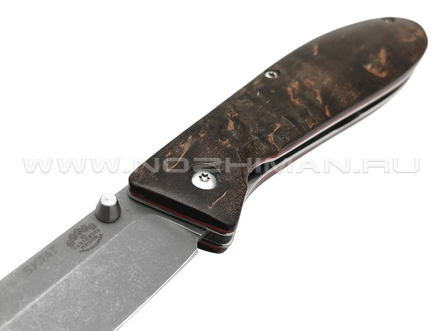 Товарищество Завьялова складной нож Удачный сталь Булат stonewash, рукоять Стаб. карельская береза, G10