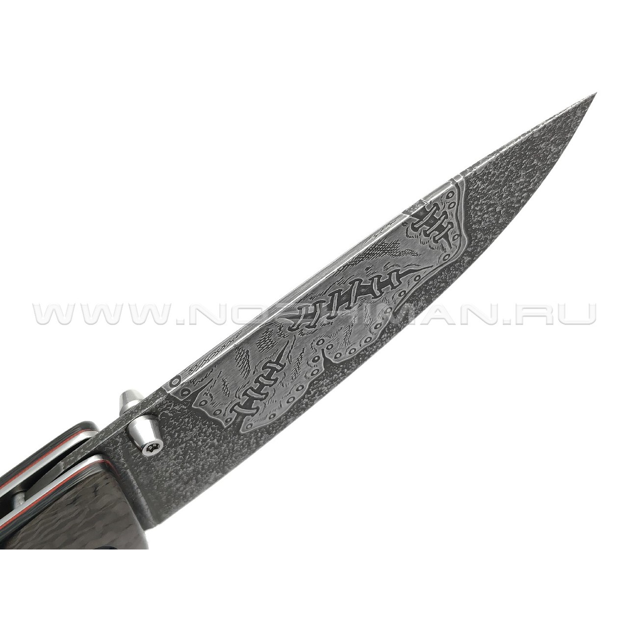 Товарищество Завьялова складной нож Бизон Custom сталь CPR худ.травление, рукоять Айронвуд, carbon fiber, G10