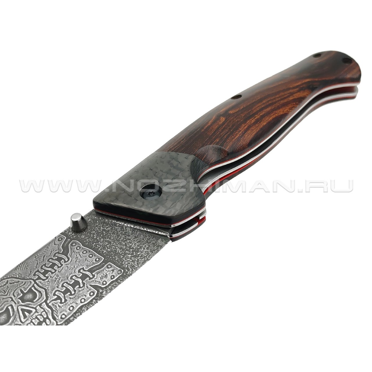 Товарищество Завьялова складной нож Бизон Custom сталь CPR худ.травление, рукоять Айронвуд, carbon fiber, G10
