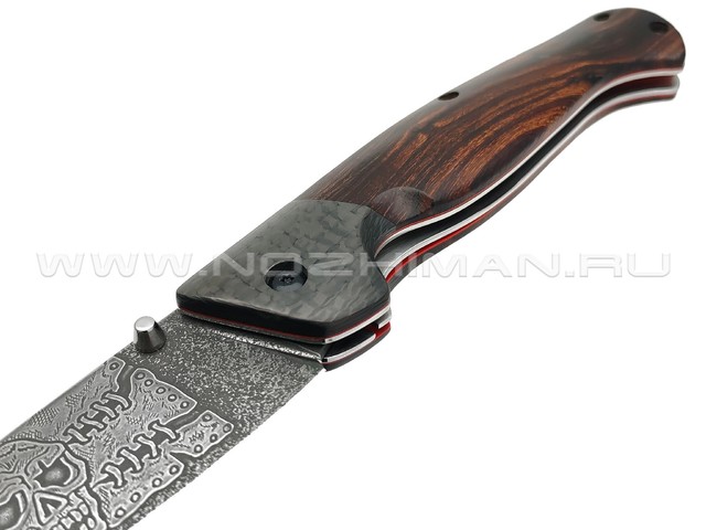 Товарищество Завьялова складной нож Бизон Custom сталь CPR худ.травление, рукоять Айронвуд, carbon fiber, G10