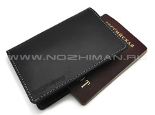 Обложка для паспорта, 2 кармана под карты NK0163 черная кожа