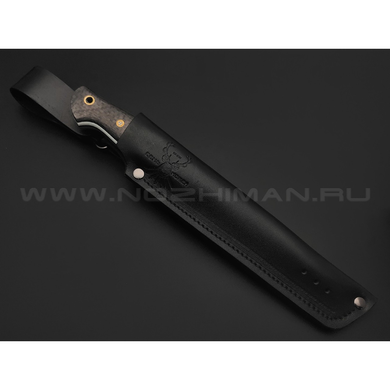 7 ножей нож Клык большой, сталь K340 satin, рукоять Carbon fiber, G10 white