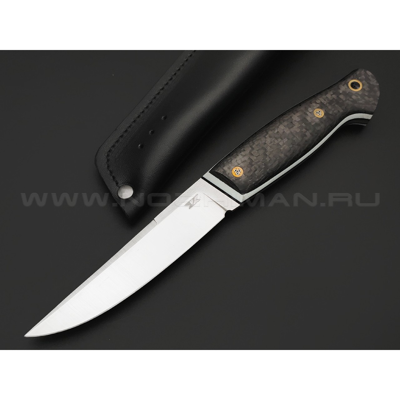 7 ножей нож Клык большой, сталь K340 satin, рукоять Carbon fiber, G10 white