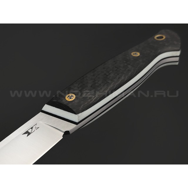 7 ножей нож Клык большой, сталь K340 satin, рукоять Carbon fiber, G10 white
