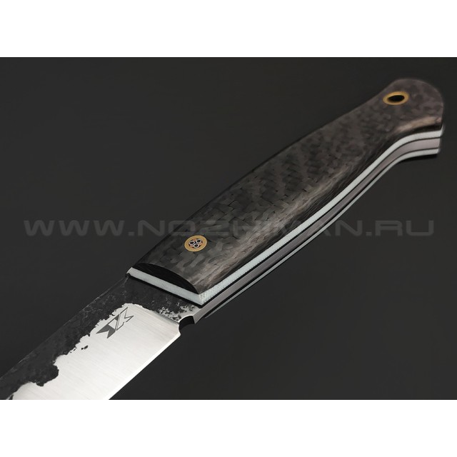 7 ножей нож Клык большой, сталь K340 ковка, рукоять Carbon fiber, G10 white