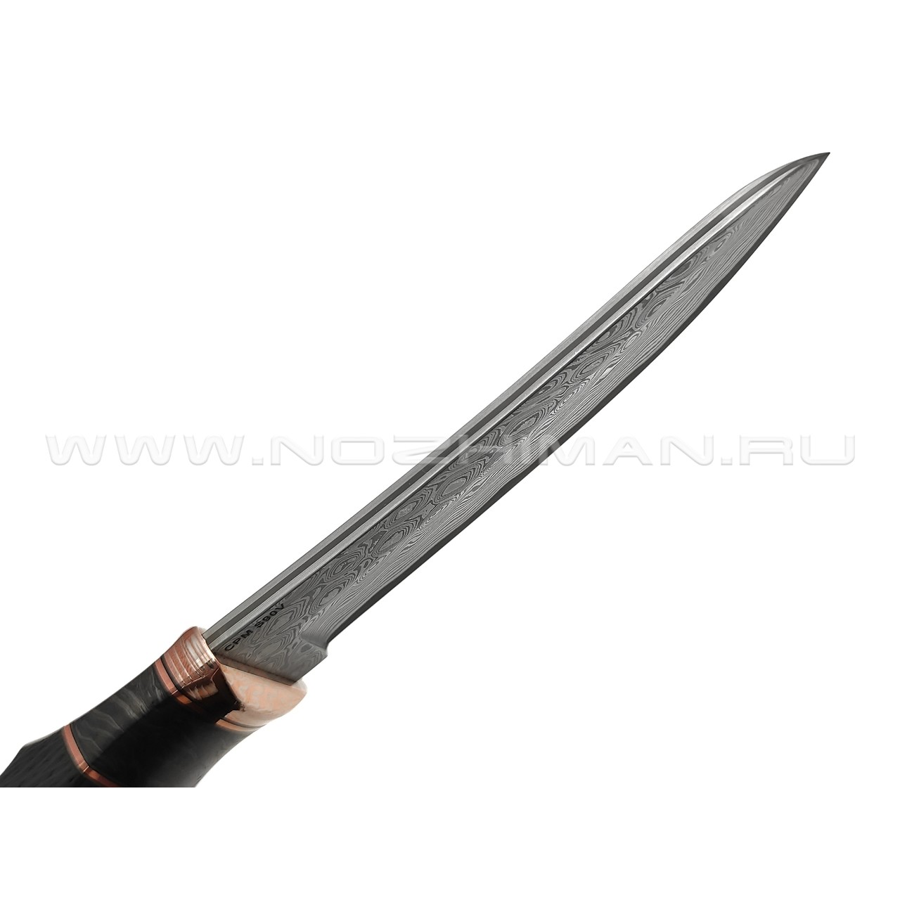 Кузница Васильева нож НЛВ147 ламинат CPM S90V, рукоять Carbon fiber, мокумэ-ганэ, бронза