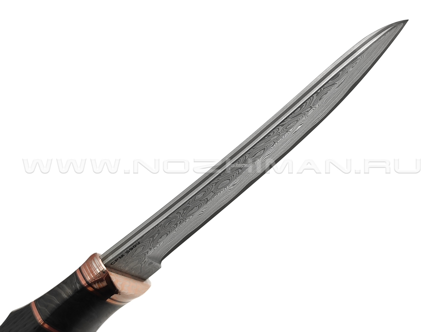 Кузница Васильева нож НЛВ147 ламинат CPM S90V, рукоять Carbon fiber, мокумэ-ганэ, бронза