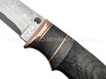 Кузница Васильева нож НЛВ147 ламинат CPM S90V, рукоять Carbon fiber, мокумэ-ганэ, бронза