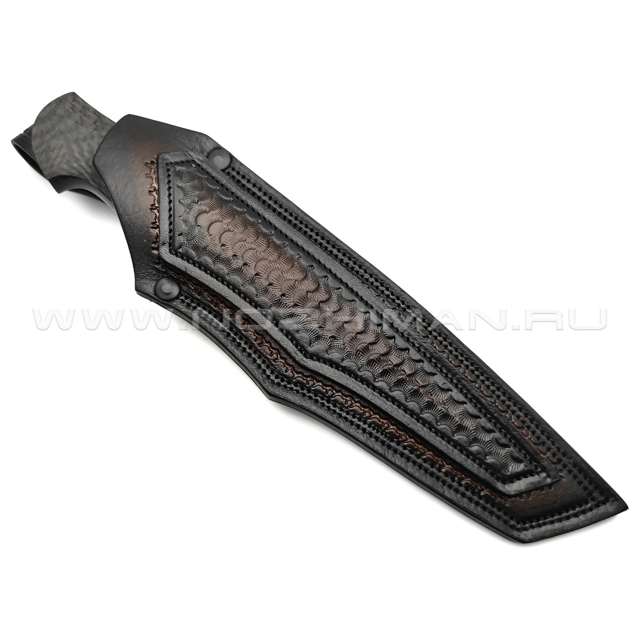 Кузница Васильева нож НЛВ147 ламинат CPM S90V, рукоять Carbon fiber, мокумэ-ганэ, бронза