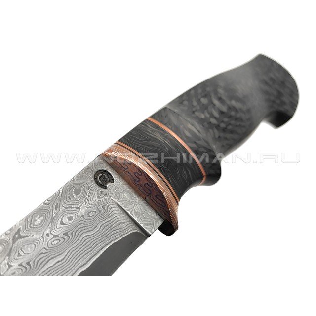 Кузница Васильева нож НЛВ147 ламинат CPM S90V, рукоять Carbon fiber, мокумэ-ганэ, бронза
