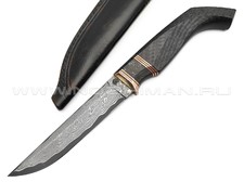 Кузница Васильева нож НЛВ151 ламинат Vanadis 8, рукоять Carbon fiber, мокумэ-ганэ, бронза
