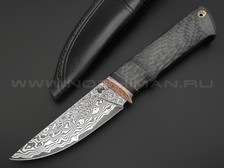 Кузница Васильева нож НЛВ150 ламинат QPM53, рукоять Carbon fiber, мокумэ-ганэ, карболит