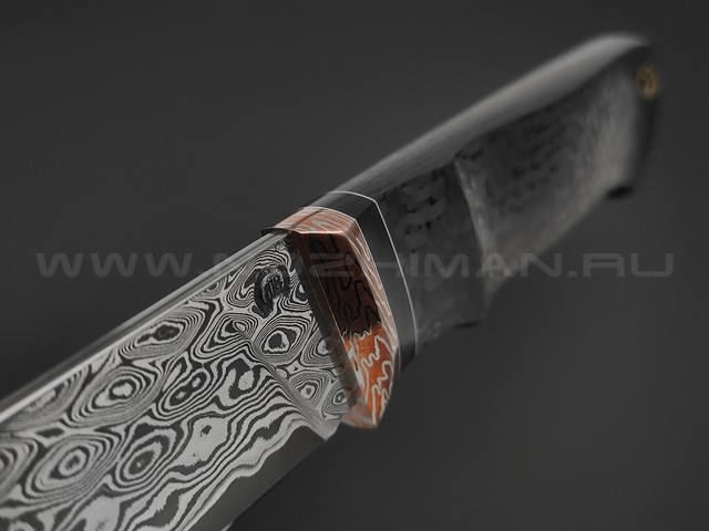 Кузница Васильева нож НЛВ150 ламинат QPM53, рукоять Carbon fiber, мокумэ-ганэ, карболит