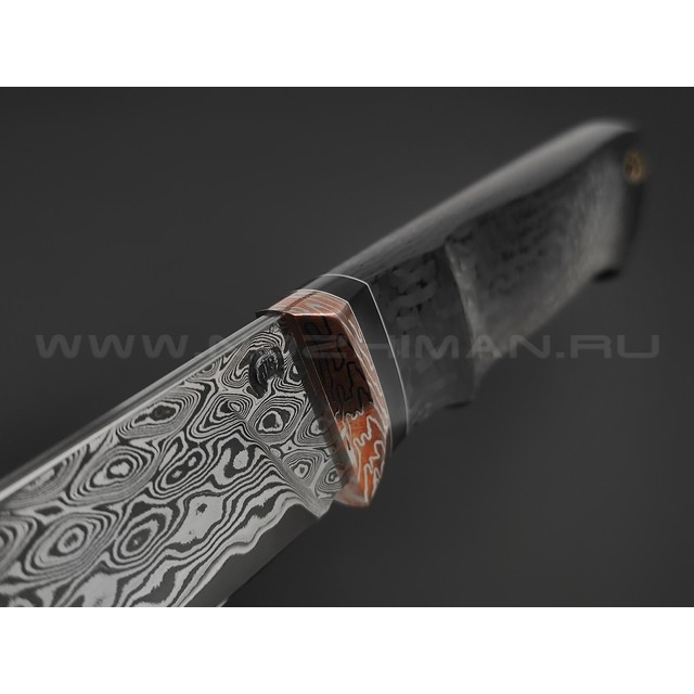 Кузница Васильева нож НЛВ150 ламинат QPM53, рукоять Carbon fiber, мокумэ-ганэ, карболит