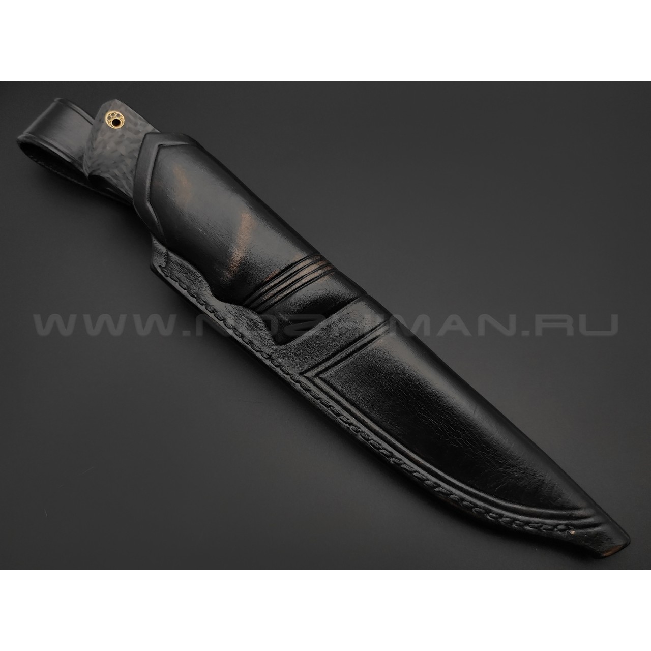 Кузница Васильева нож НЛВ150 ламинат QPM53, рукоять Carbon fiber, мокумэ-ганэ, карболит