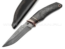 Кузница Васильева нож НЛВ154 ламинат CPM Rex 121, рукоять Carbon fiber, мокумэ-ганэ, бронза