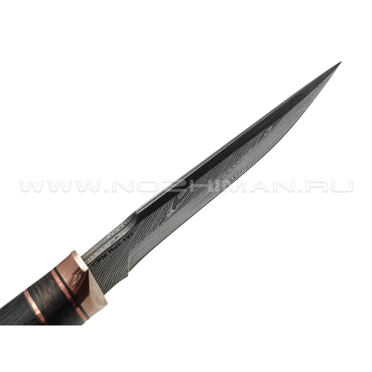 Кузница Васильева нож НЛВ154 ламинат CPM Rex 121, рукоять Carbon fiber, мокумэ-ганэ, бронза