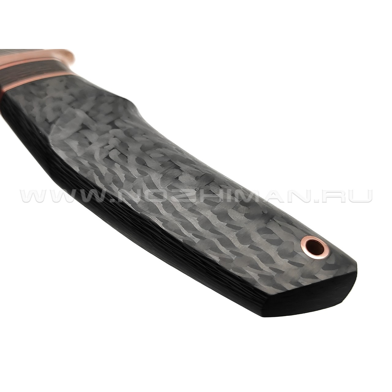 Кузница Васильева нож НЛВ154 ламинат CPM Rex 121, рукоять Carbon fiber, мокумэ-ганэ, бронза