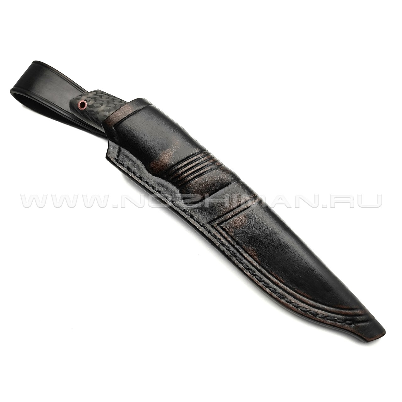 Кузница Васильева нож НЛВ154 ламинат CPM Rex 121, рукоять Carbon fiber, мокумэ-ганэ, бронза