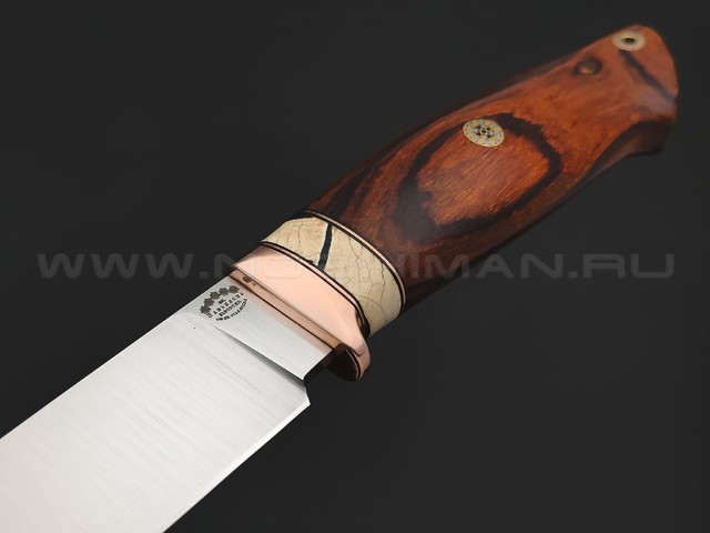 Товарищество Завьялова нож Ладья-2 сталь M398, рукоять Айронвуд, зуб мамонта, бронза, пины