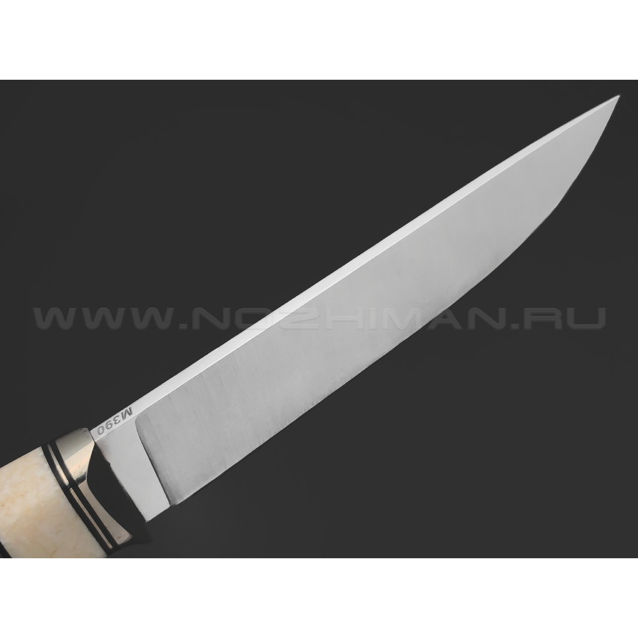 Товарищество Завьялова нож Ладья-2 сталь M390, рукоять Айронвуд, клык моржа, нейзильбер, пины