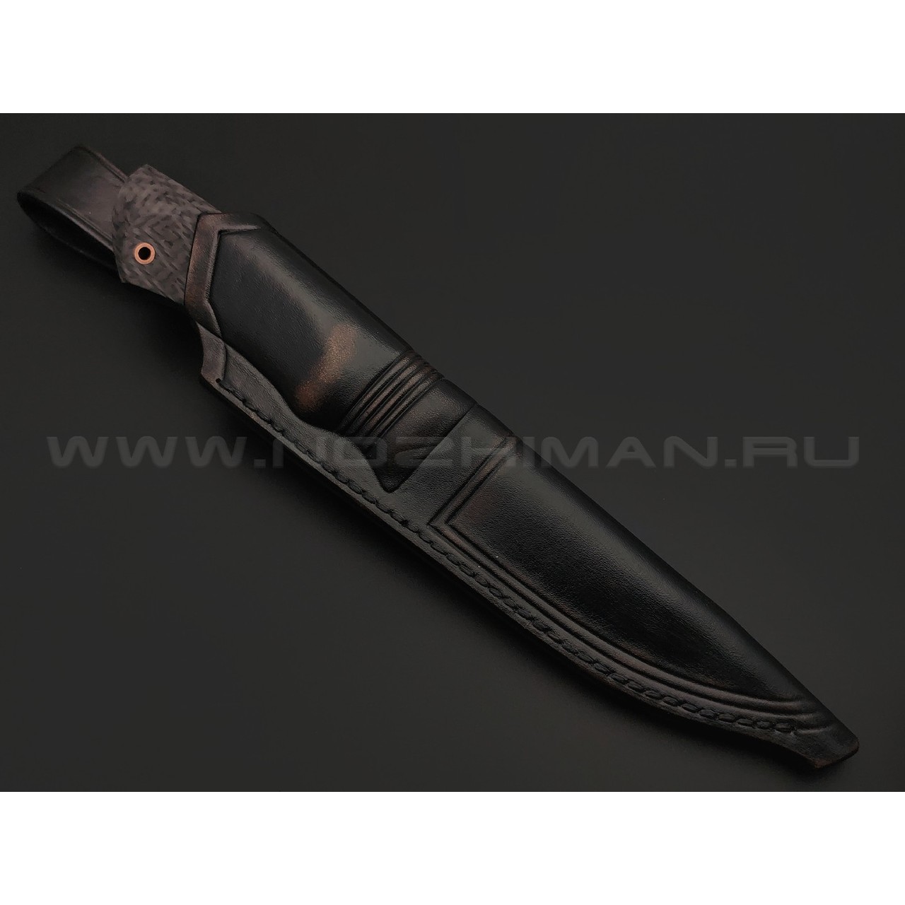 Кузница Васильева нож НЛВ148 ламинат CPM S125V, рукоять Carbon fiber, мокумэ-ганэ, бронза