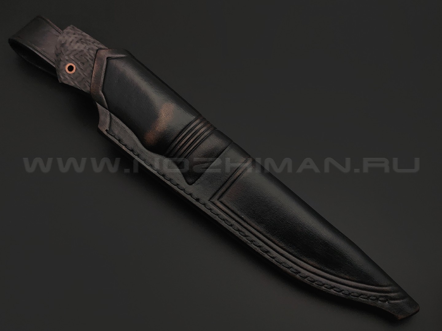 Кузница Васильева нож НЛВ148 ламинат CPM S125V, рукоять Carbon fiber, мокумэ-ганэ, бронза