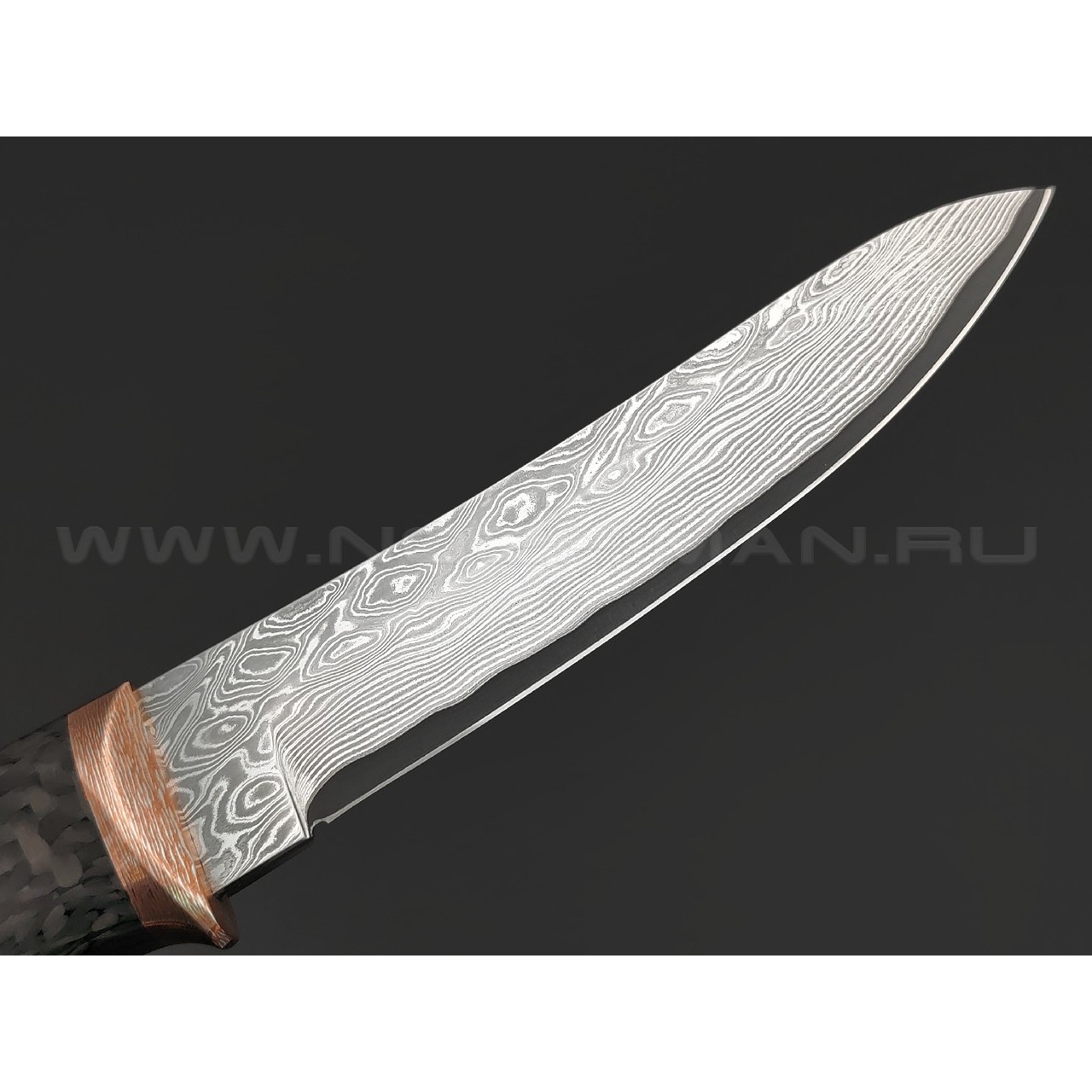 Кузница Васильева нож НЛВ148 ламинат CPM S125V, рукоять Carbon fiber, мокумэ-ганэ, бронза